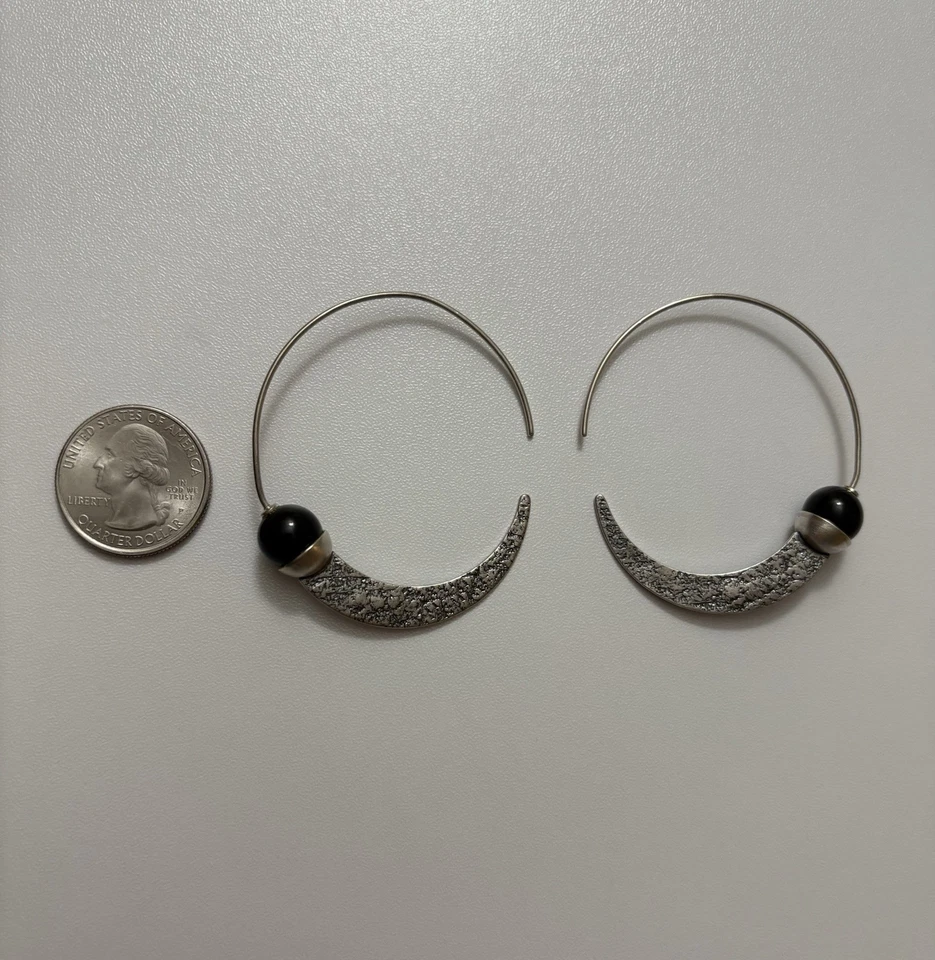 Silpada 925 Sterling Silver Chalcedony Comet Tail Hoop 2.25” Earrings  W1874 - Image 1 of 4