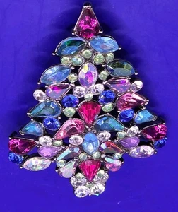Broche prendedor Avon 2006 firmado tercer año árbol de Navidad AB colorido estrás 3" - Imagen 1 de 6