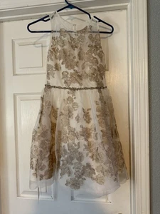 Rare Editions Girls Beige & Gold Floral Sleeveless Formal Party Dress Size 14 - Picture 1 of 6