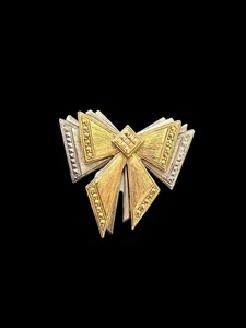 Avon silber & goldfarbene Schleife Anstecknadel Vintage Art Deco Stil dimensionale Brosche 2 Zoll - Bild 1 von 2