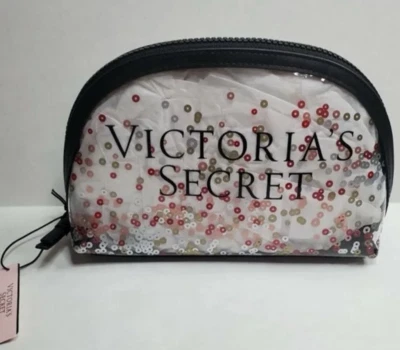 Bolso de Belleza Victorias Secret Estuche de Maquillaje Cosmético Transparente Lentejuelas Estampado Nuevo Foto 1 de 4