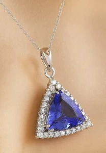 3.00 Cts Natural Tanzanite and Diamond pendant in 14k white gold - Picture 1 of 3