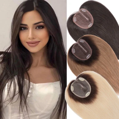 Parte lateral Remy Topper de cabello humano base de encaje atada a mano para adelgazar la pérdida del cabello Foto 1 de 4