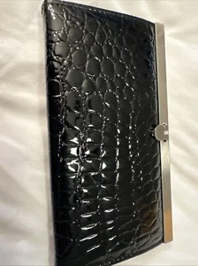 Women Faux Alligator skin Black Clutch Wallet Zip Purse Credit Card holder - Picture 1 of 5
