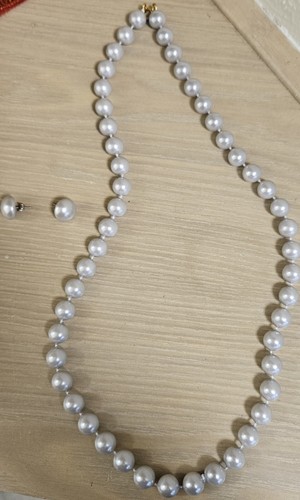 VETEMENTS Set 2 pz vintage con perline grigie perline 24" COLLANA & ORECCHINI A BOTTONE