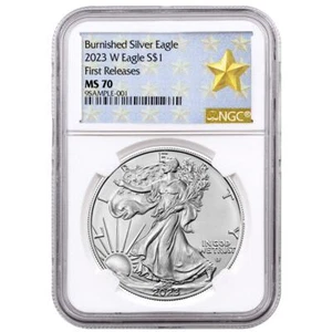 2023-W $1 Burnished Silver Eagle NGC MS70 FR West Point Gold Star Label - Picture 1 of 2