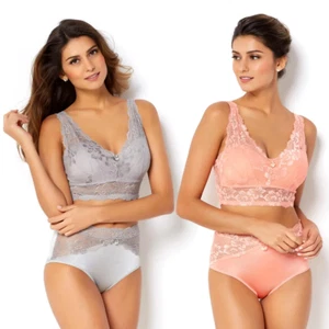Rhonda Shear 2-pack Lace Bra with Removable Pads, Gray/Coral, 1X - Picture 1 of 1