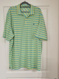 Vineyard Vines Polo Shirt Men XL Green Blue Striped Stretch Casual Z Logo - Picture 1 of 5