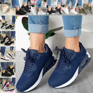 Ladies Trainers Running Shoes Womens Lace Up Flat Comfy Fitness Gym Sports Size - Picture 1 of 116