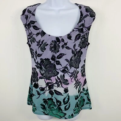 Ax cess Womens Sleeveless Top Sz S Gray Black Floral Ombre Round Neck Stretch - Image 1 of 4