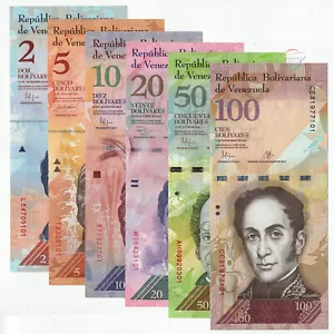 VENEZUELA 2 5 10 20 50 100 Bolivares SET 6 PCS 2007-2015 P-88 89 90 91 92 93 UNC - Picture 1 of 7