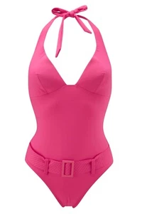 NUOVO costume da bagno Huit Acapulco Loco collo alto taglia small 32C in coppa imbottita rosa caldo - Foto 1 di 6
