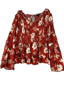 Torrid Boho Midlength Top Size 2 Rust Floral Smocked Bell Sleeves - Picture 1 of 3