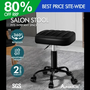 ALFORDSON Salon Stool Square Swivel Barber Hair Dress Chair Gas Lift All Black - Picture 1 of 11