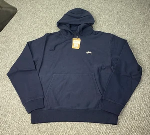 Stussy Stock Logo Hoodie Mens XXL Navy Sweatshirt Embroidered NWT - Picture 1 of 8