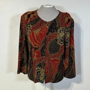 Joseph Ribkoff Blazer Jacket Women’s Size 16 Black Red Gold Zipper Closure - Picture 1 of 12