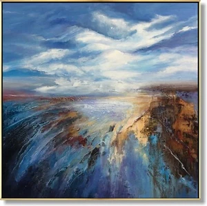 Abstrakte Meereslandschaft Gemälde Blaue Wolken Leinwand Kunst Ästhetische Malerei Deko - Bild 1 von 7