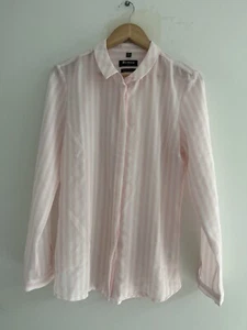 Boulevard Blouse Pink SWhite Pinstripe Long Sleeve Size 12 Work Wear Business - Picture 1 of 11