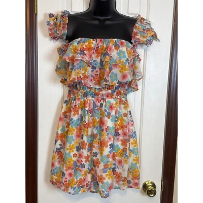 Exuberante Mameluco Floral Fuera del Hombro Volantes Cintura Calada Lindo Conjunto Talla S Foto 1 de 3