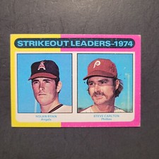 1975 Topps MINI # 312 Strikeout Leader Baseball Card, Nolan Ryan, Steve Carlton