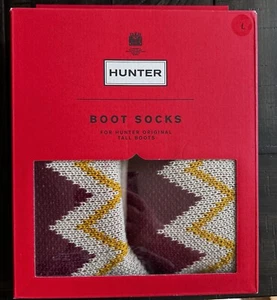 Hunter Women’s Original Zig/Zag Stripe Vital Burgundy Tall Boot Sock- Size Large - Picture 1 of 7