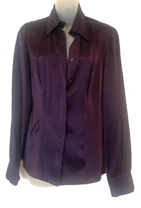 MEXX Deep Purple 100% Silk Satin Long Sleeve Blouse Top Womens EU38 (AUS 10 US6) - Picture 1 of 12