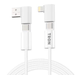 TRON 4-in-1 USB A a C e cavo di ricarica intrecciato Lightning - 6 piedi, bianco - Foto 1 di 3