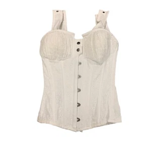 Corset Story White Cotton Embroidery Anglaise Overbust Gathered Bust UK6 Fairy - Picture 1 of 8