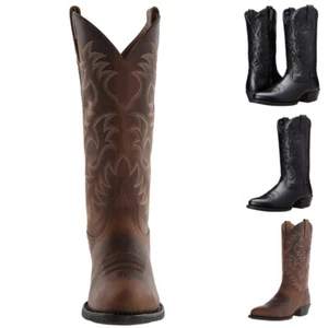 Mens Mid Calf Boot Pull On Western Boots Men Non Slip Wide-Calf Work Vintage AU - Picture 1 of 25