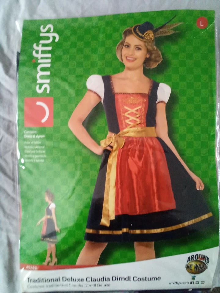 Smiffy Traditional Deluxe Claudia Dirndl  lge Oktoberfest Dress and Apron — 第 1/1 张图片
