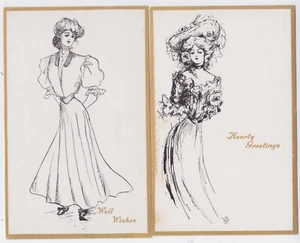 2 VINTAGE PRETTY LADY POSTCARDS VERY NICE - Picture 1 of 2