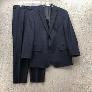 Murano Mens Suit Blue Brown 42S 38x28 Wool Windowpane Slim Dress Pants Jacket