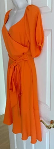 SUGARLIPS Faux Wickelkleid orange Kurzarm Volantsaum gefüttert Bindegürtel Gr. S - Bild 1 von 7