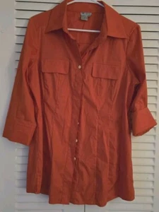 WORTH dunkelorangefarbenes 3/4-Ärmel Kunstmuster Größe 14 Button-Down-Shirt Oberteil für Damen  - Bild 1 von 3