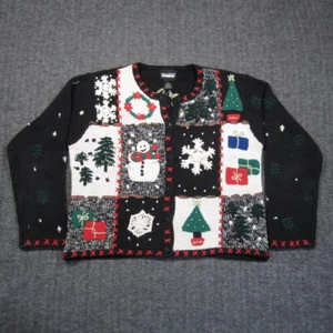 Vtg Designers Originals Studio Sweater Cardigan Womens S Black Christmas Holiday - Picture 1 of 14