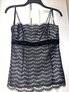 ANN TAYLOR - Black And White Striped Spaghetti Top Blouse PETITES Size OP BEADED - Picture 1 of 7