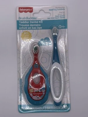 Kit dental Fisher Price Brush Buddies para niños pequeños 2 cepillos de dientes y anillo de dentición Foto 1 de 3