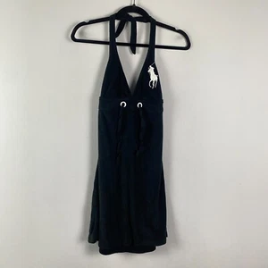 Ralph Lauren Terry Empire-Waist Halter Cover-Up Dress Size S Black Big Pony - Picture 1 of 12