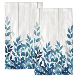 Blue Eucalyptus Hand Towels Set of 2 14x28" Kitchen Towels Decor Absorbent Soft - Picture 1 of 9