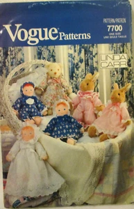 VOGUE 7700 SEWING PATTERN~STUFFED BABY DOLL~ BUNNY~ BEAR~ BY LINDA CARR~ UNCUT. - Picture 1 of 3
