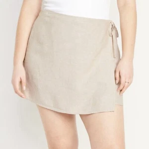 Old Navy pantaloncino donna misto lino taglia 2x beige vita alta avvolgente davanti spiaggia nuovo senza etichette - Foto 1 di 8