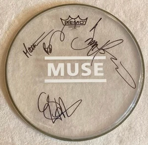 MUSE BAND SIGNED AUTOGRAPH 12 INCH DRUMHEAD MATTHEW BELLAMY ALL 3 - Picture 1 of 1