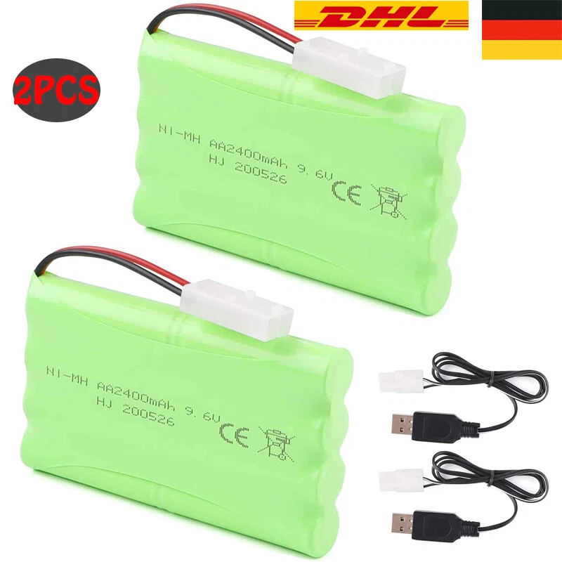 2x 2400mAh 9,6 V Akku KET 2P Tamiya Stecker+USB Ladekabel für RC Auto Boot Truck