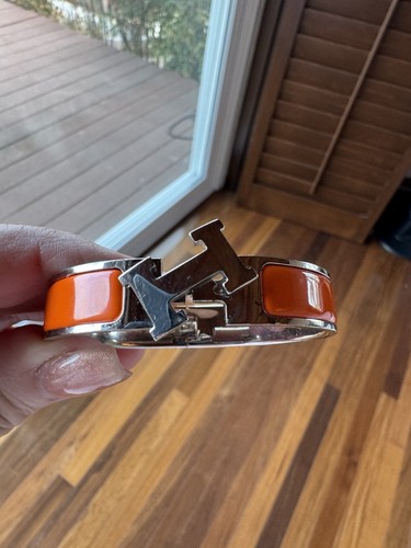 HERMÈS Bracciale Hermes Clic H Smalto Arancione Placcato Palladio