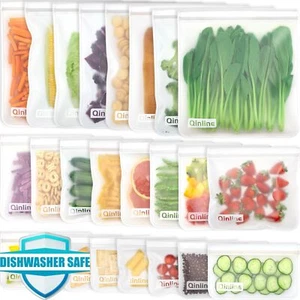 Reusable Food Storage Bags - 24 Pack Dishwasher Safe Freezer Bags BPA Free Re... - Picture 1 of 8
