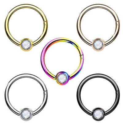 Septum Nase Ohr Tragus Segment Ring Piercing Clicker Scharnier mit Kristallkugel - Bild 1 von 3