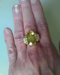 18x10mm Lemon Yellow Quartz Ring 10k Gold With White Topaz  - Picture 1 of 10