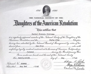 1942 Daughters of the American Revolution Zertifikat Rufus King Chapter - Bild 1 von 3