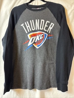 NBA Oklahoma City OKC Thunder Big Spell out Gray Black Thermal Pullover PreO EXC - Image 1 of 4