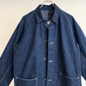 Jeans Arbeitsjacke 40er Vintage Indigo Overall Lorbeermuster Donut Knopf Herren - Bild 1 von 10